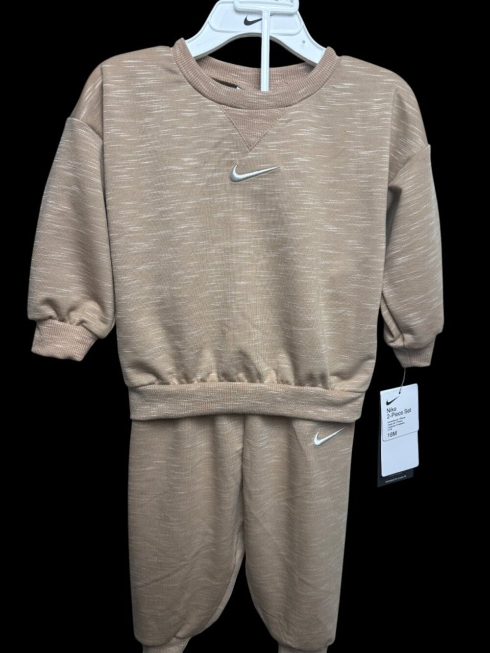 NWT Nike Tan Beige Heather 2-Piece Sweatshirt & Joggers Tracksuit Set 18M